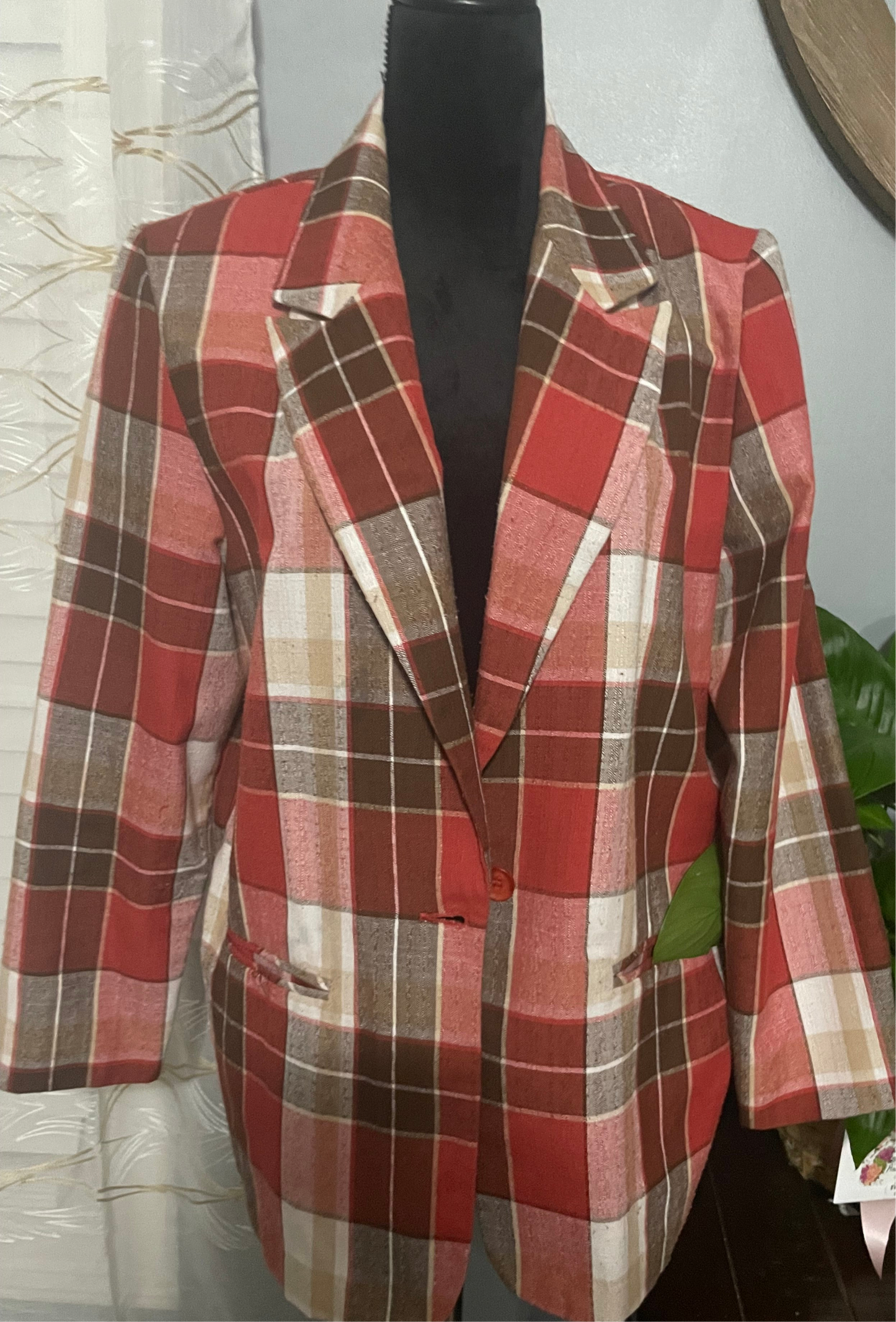 Red plaid blazer