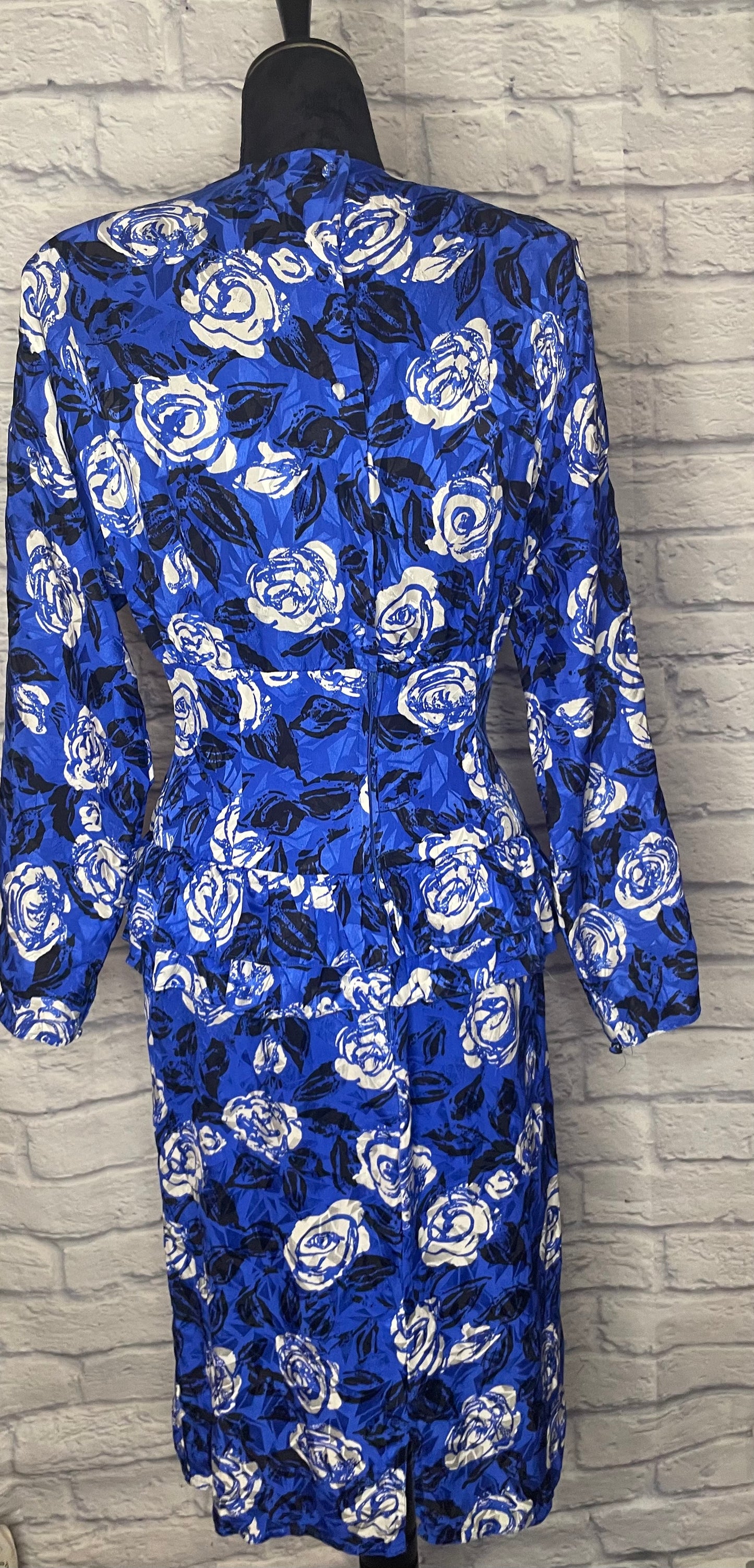 Vintage Maggy London Blue Flower Print Dress