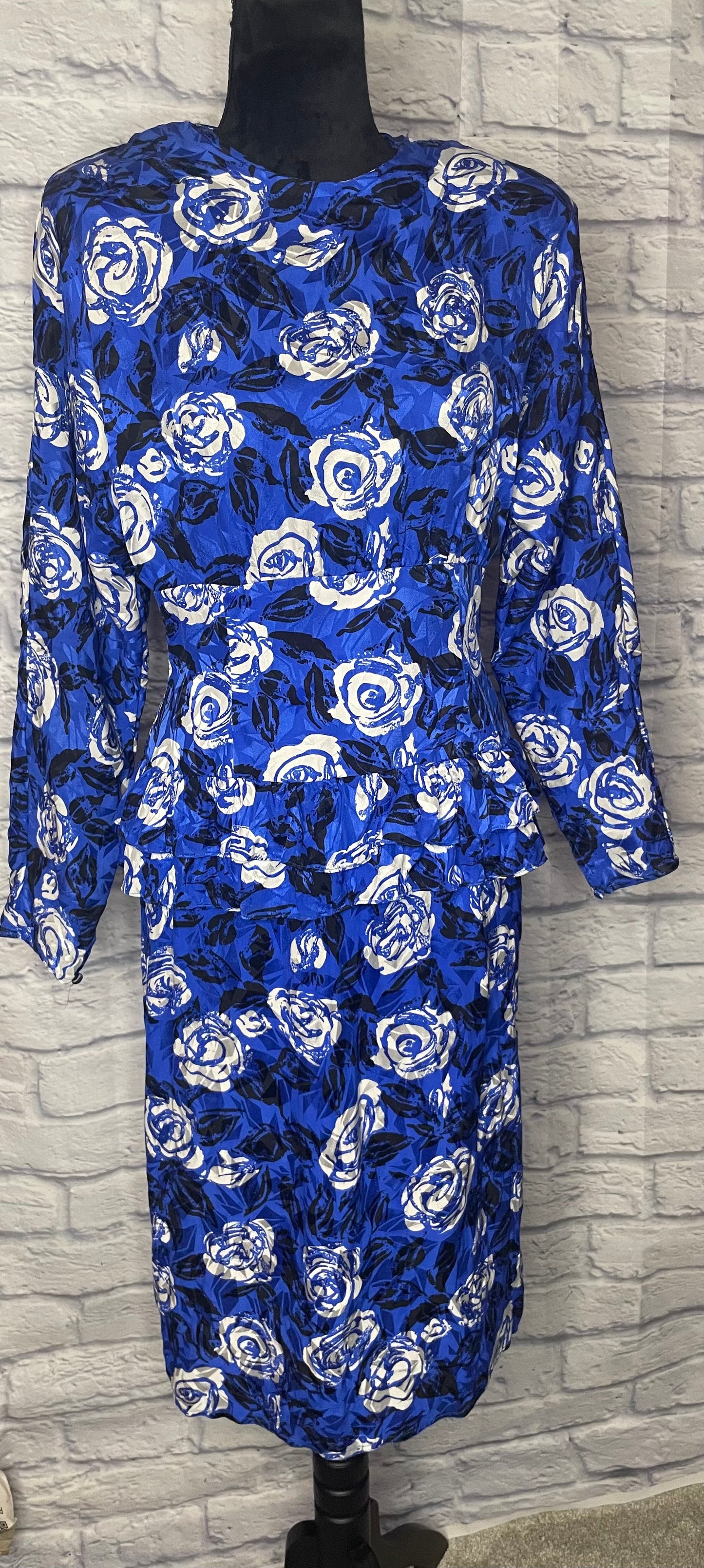 Vintage Maggy London Blue Flower Print Dress