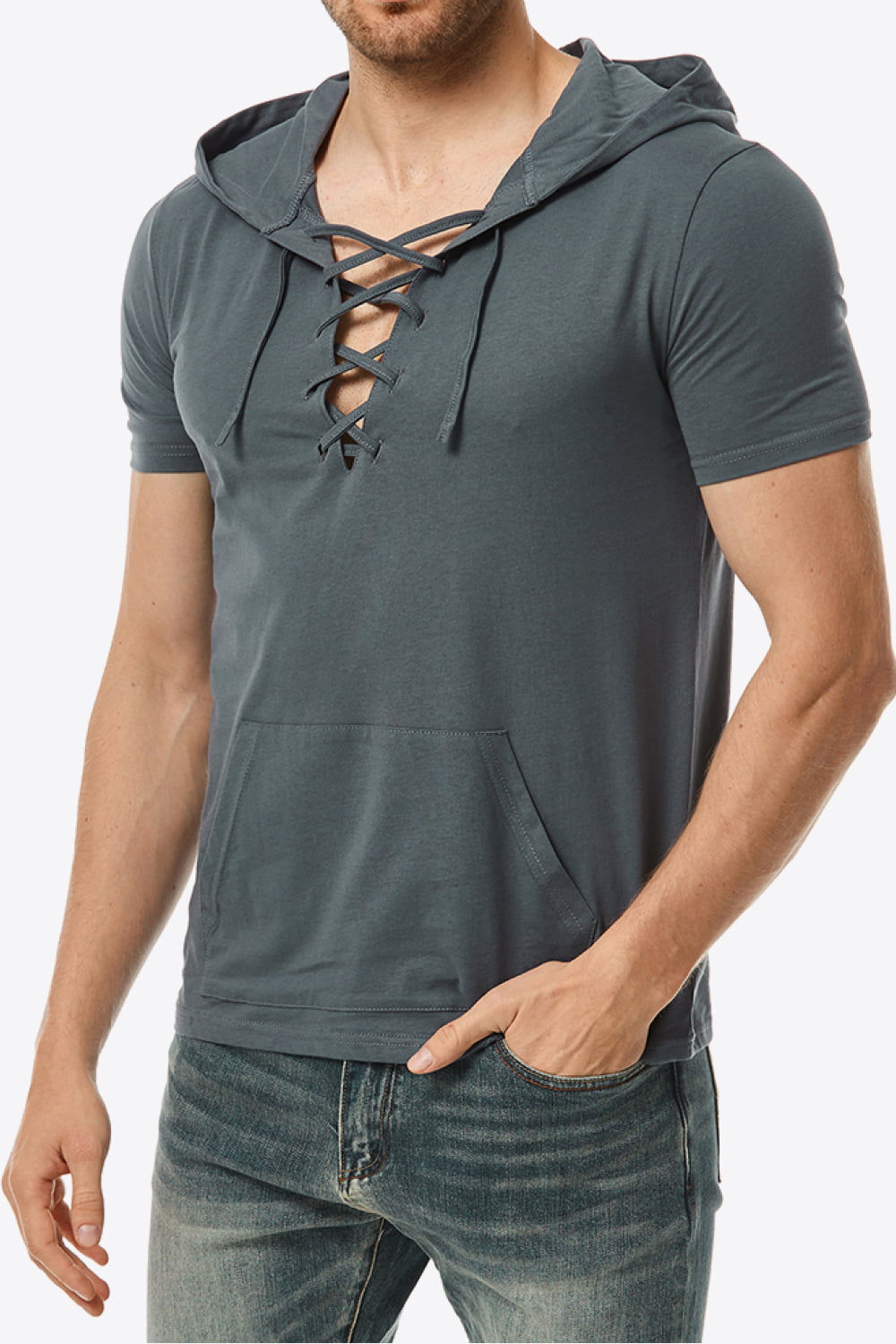 Lace-Up Short Sleeve Hoodie