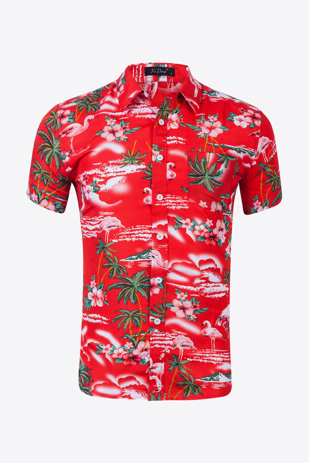 Tropical Print Button-Up Beach Shirt