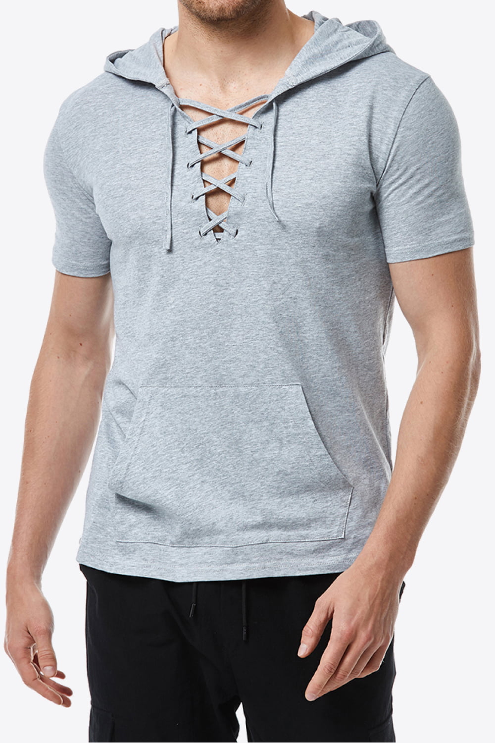 Lace-Up Short Sleeve Hoodie