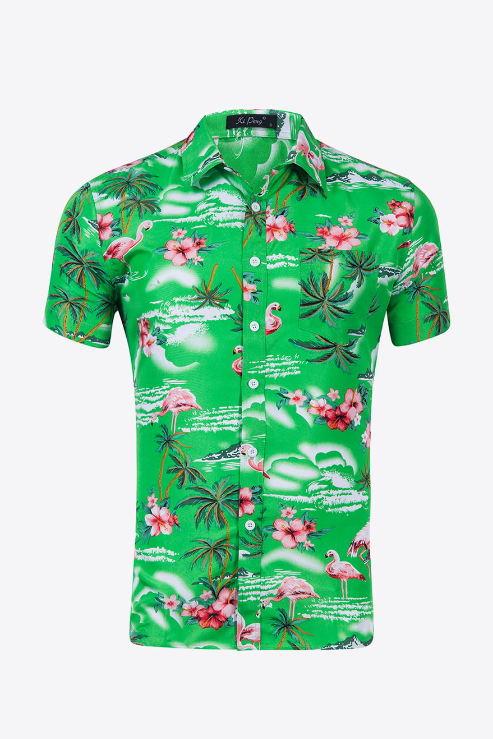 Tropical Print Button-Up Beach Shirt