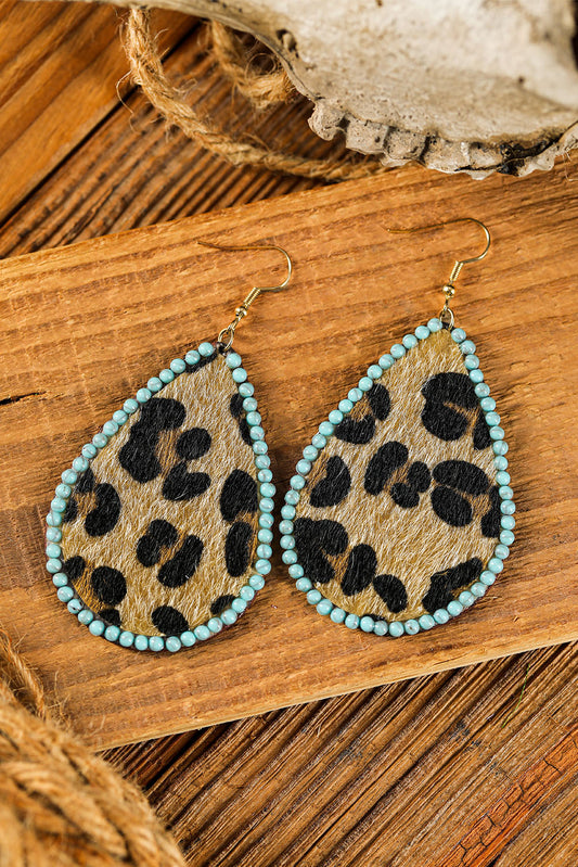 Contrast Leopard Turquoise Teardrop Earrings