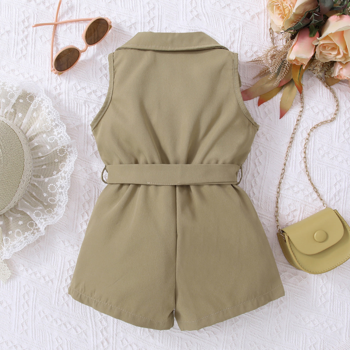 Kids Buttoned Collared Neck Sleeveless Romper