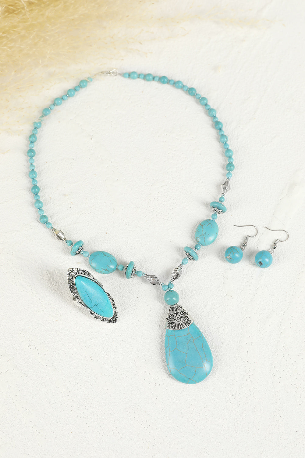 Turquoise Necklace, Earrings, and Ring Set