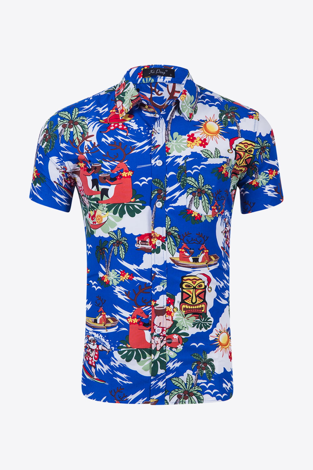 Tropical Print Button-Up Beach Shirt