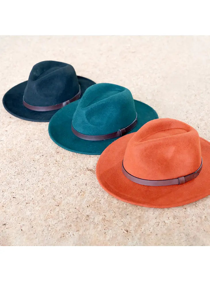 Wool  Felt Fedora with Faux Leather Strap