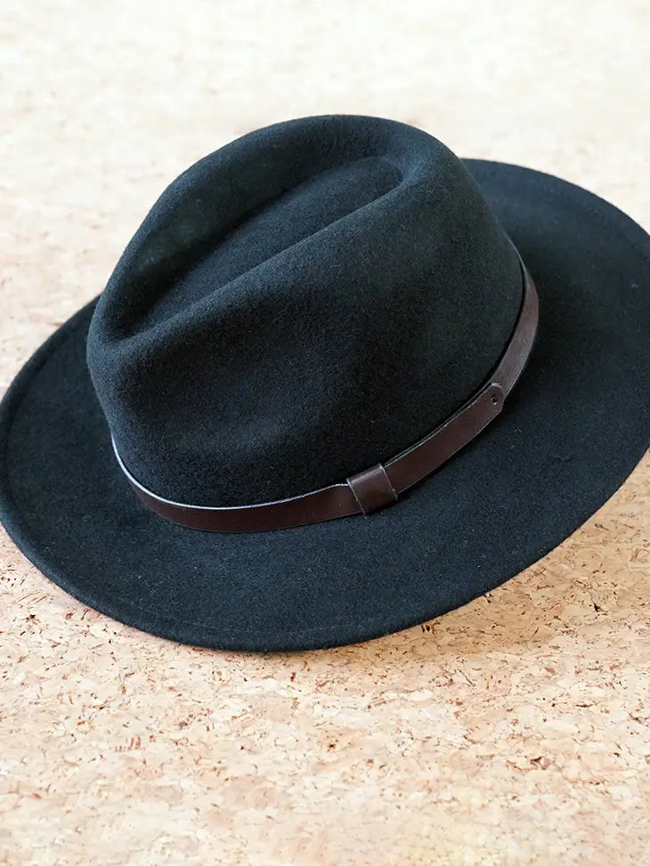 Wool  Felt Fedora with Faux Leather Strap