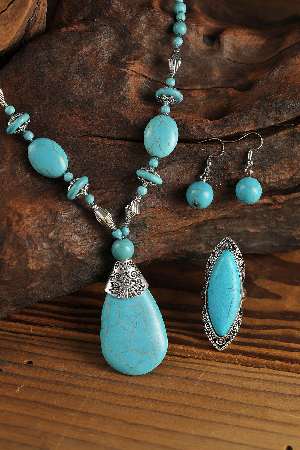 Turquoise Necklace, Earrings, and Ring Set