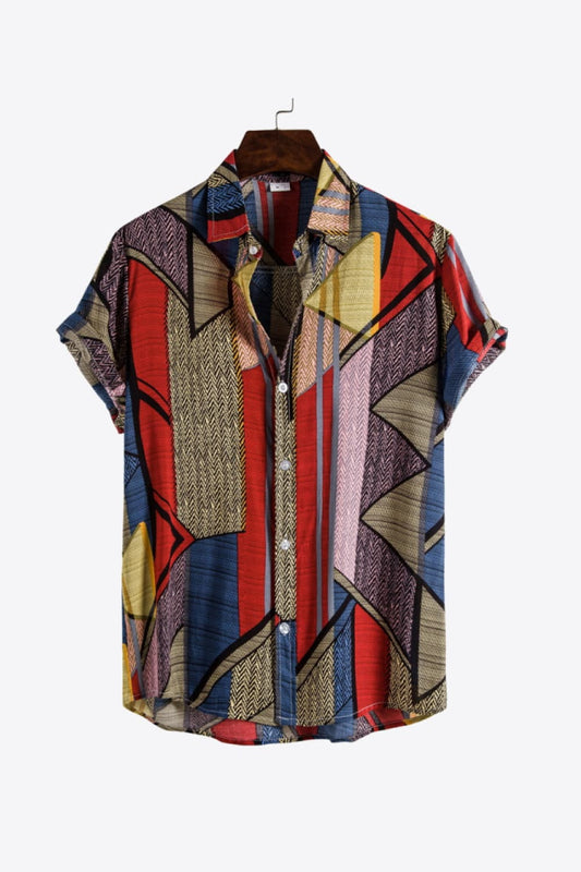 Full Size Geometric Print Button-Up Shirt