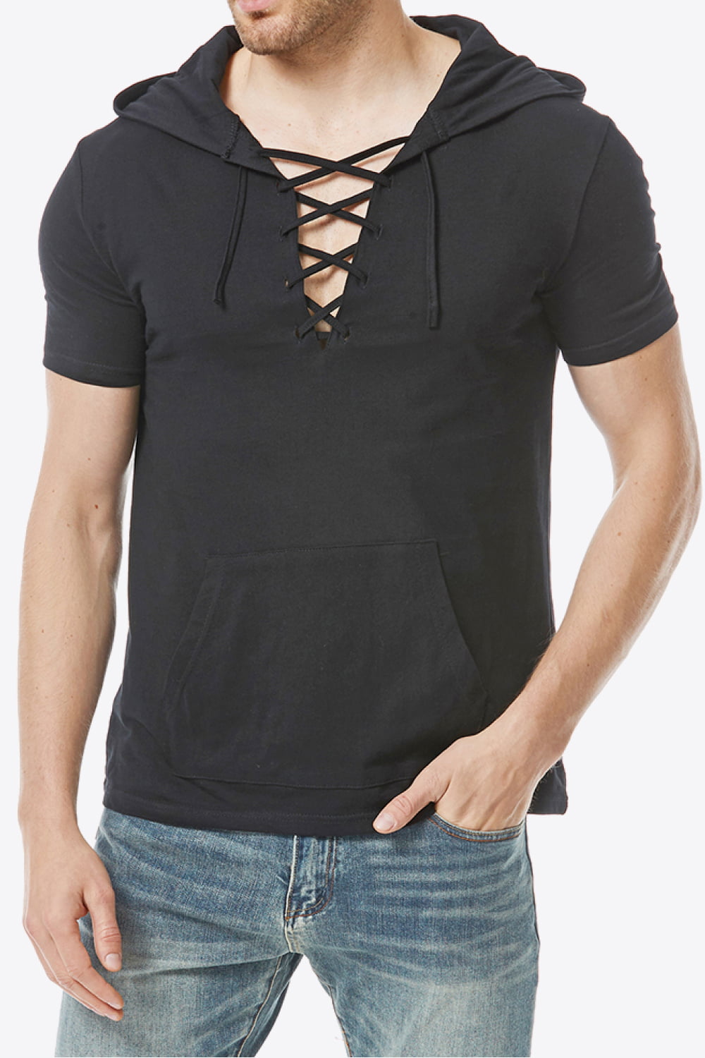 Lace-Up Short Sleeve Hoodie