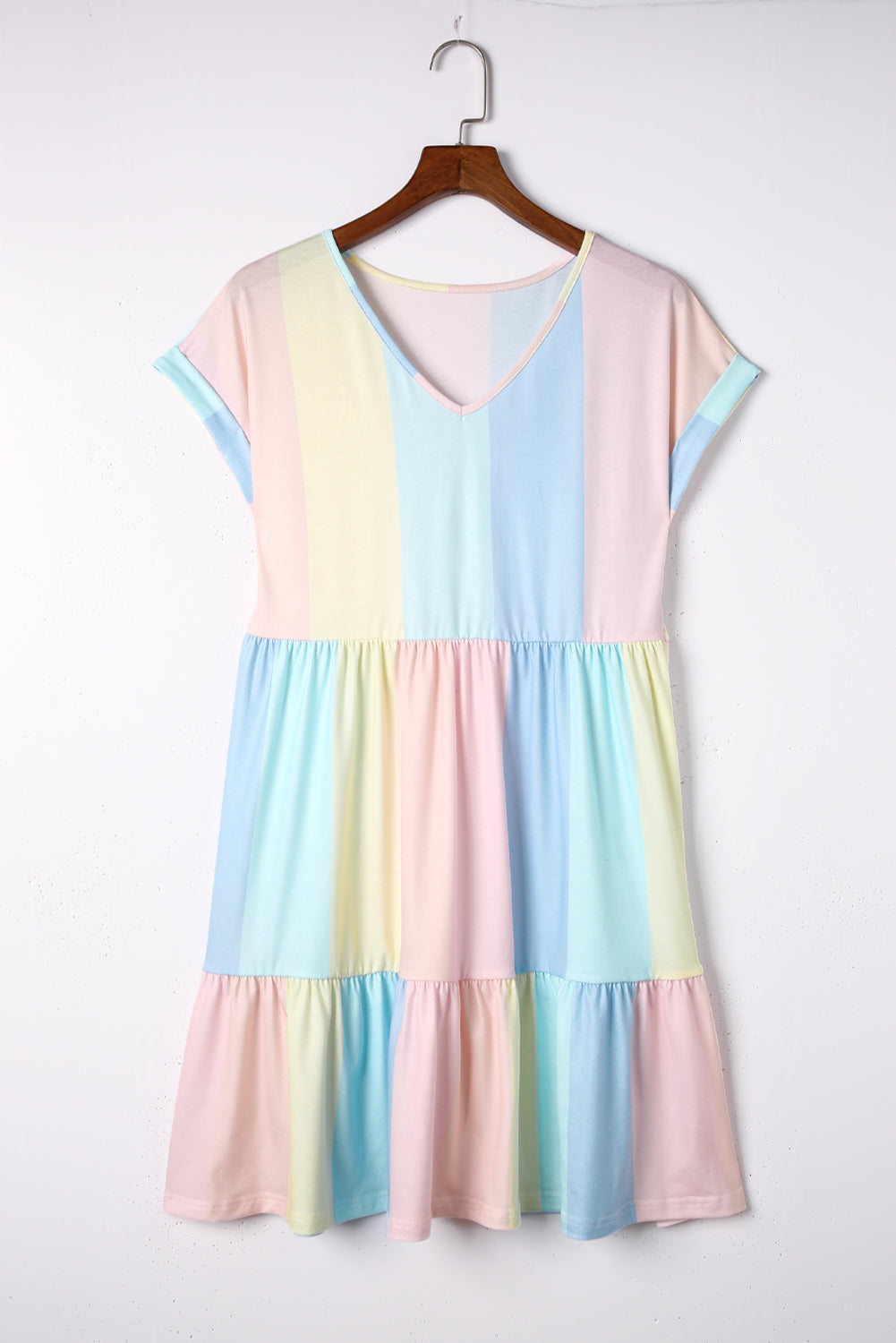 Multicolored V-Neck Tiered Dress