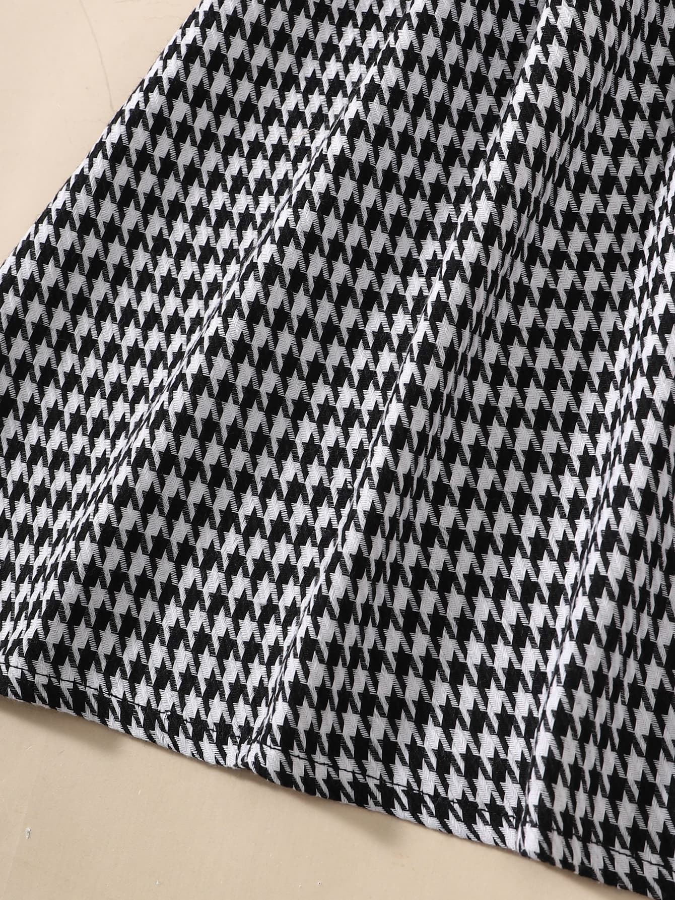 Girls Houndstooth Faux Layered Puff Sleeve Dress