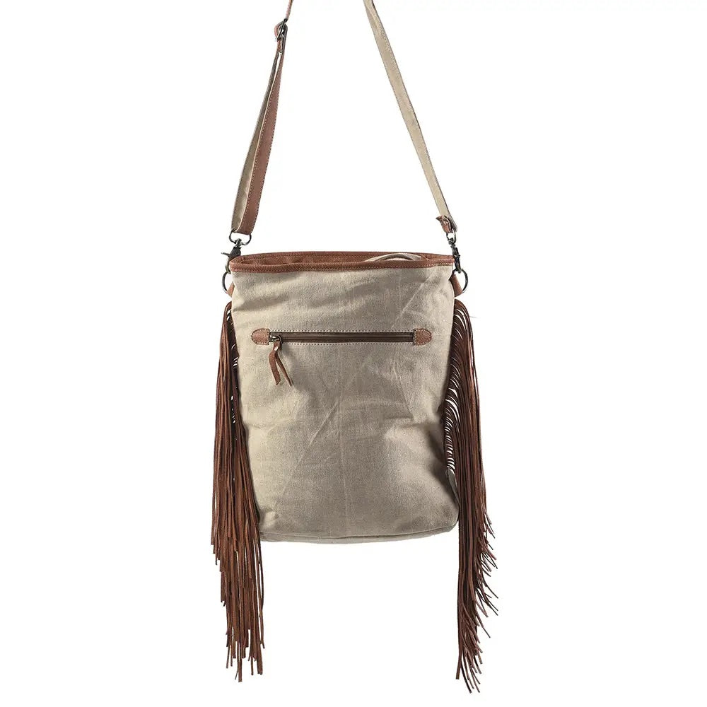 Real Cowhide Leather Canvas Ladies Bag