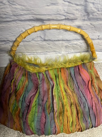 Multi-colored Handbag with Bamboo Handle