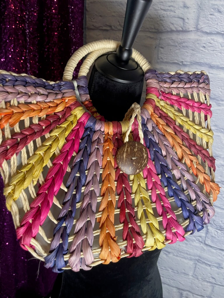 Multi-Colored Woven Straw Bag