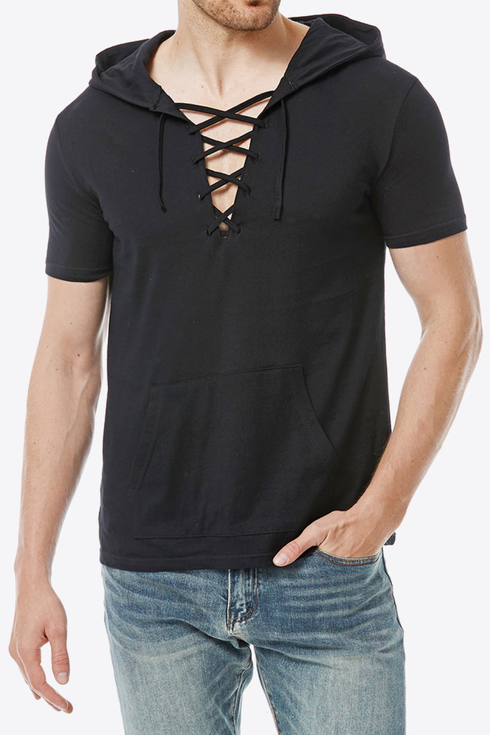 Lace-Up Short Sleeve Hoodie