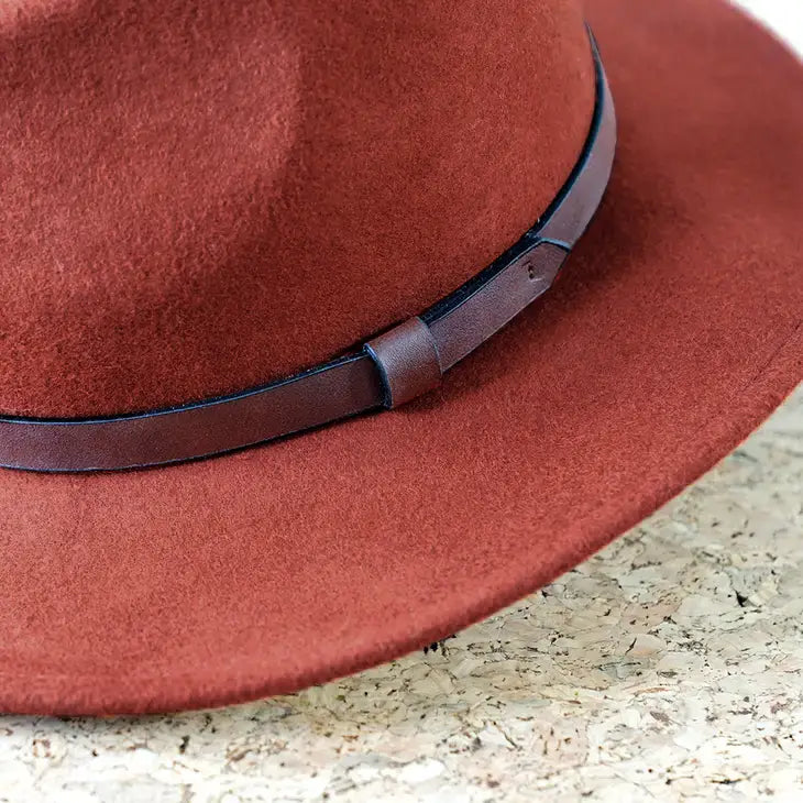 Wool  Felt Fedora with Faux Leather Strap