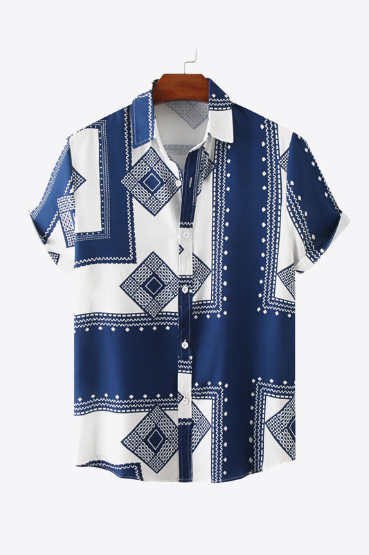 Geometric Print Collared Shirt