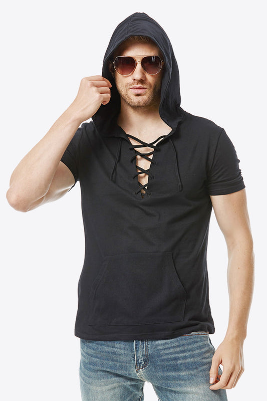 Lace-Up Short Sleeve Hoodie