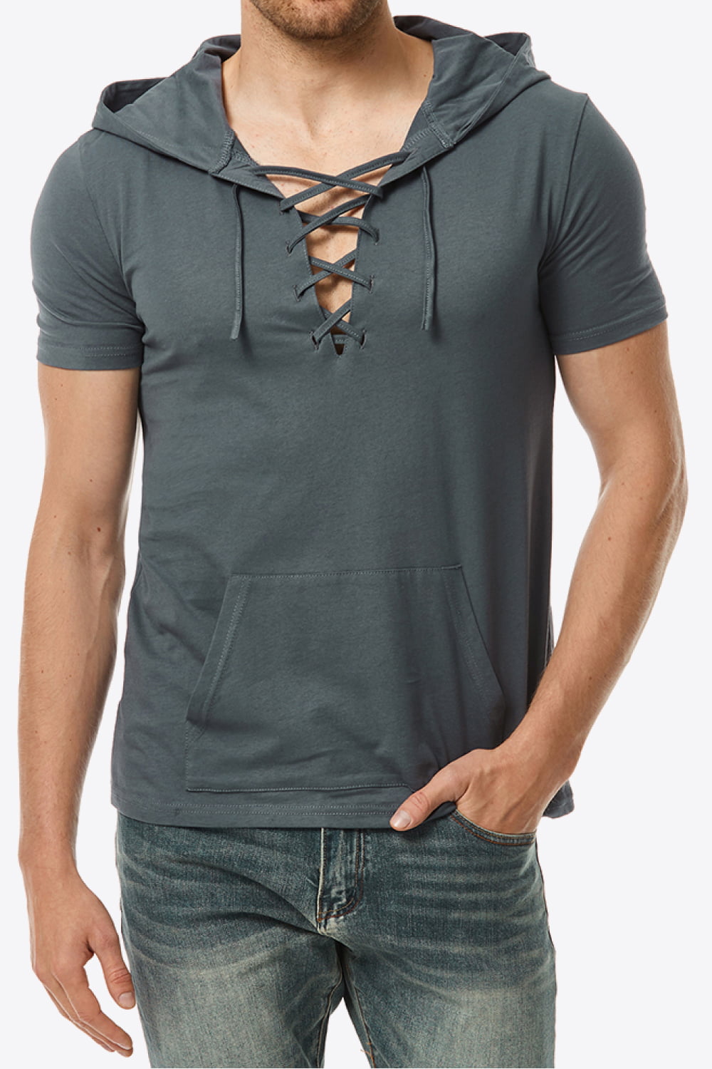 Lace-Up Short Sleeve Hoodie