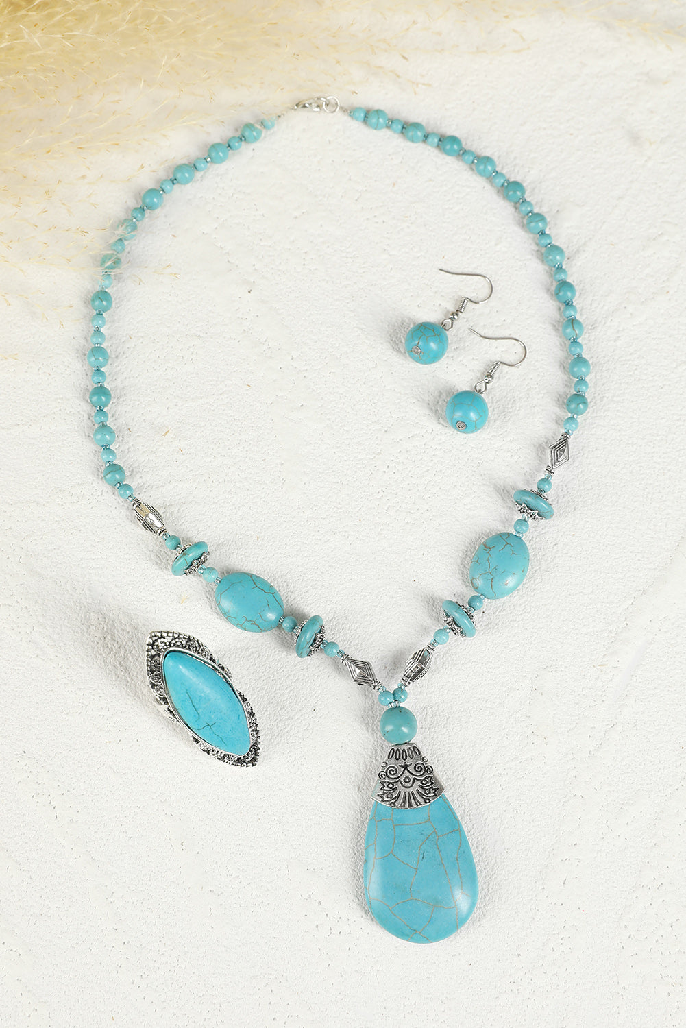 Turquoise Necklace, Earrings, and Ring Set