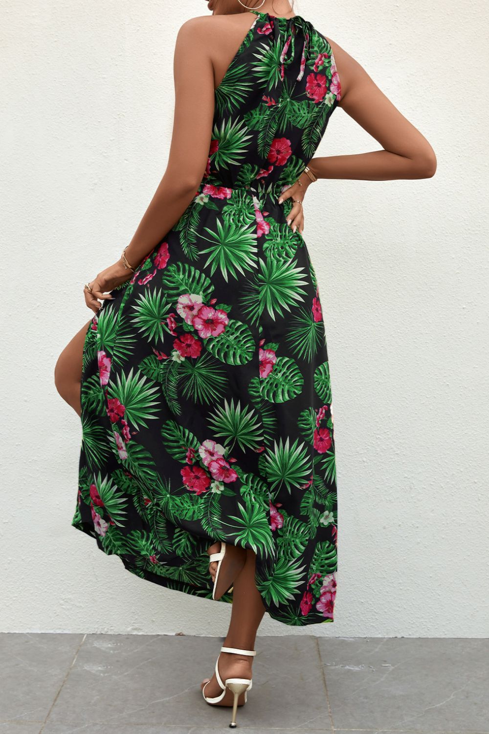 Botanical Print Sleeveless Split Maxi Dress