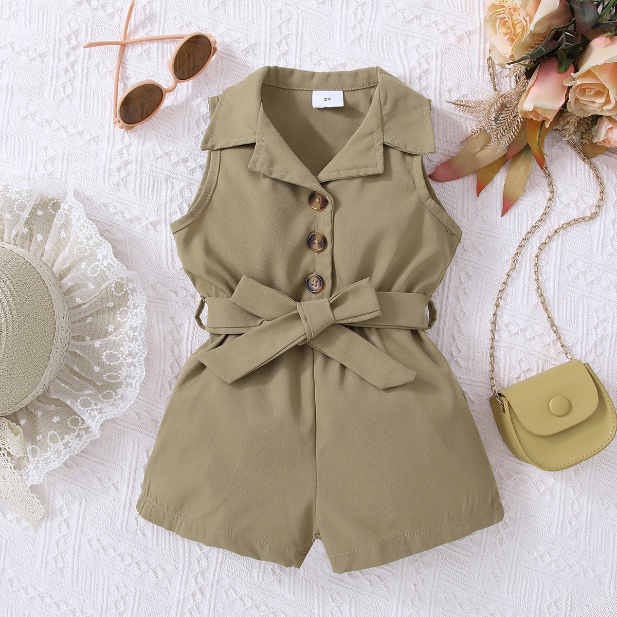 Kids Buttoned Collared Neck Sleeveless Romper