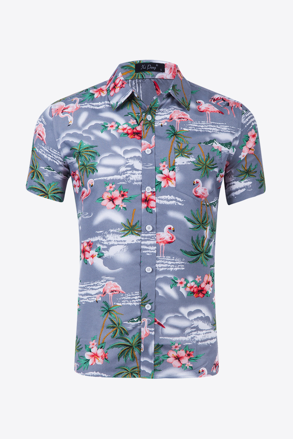 Tropical Print Button-Up Beach Shirt