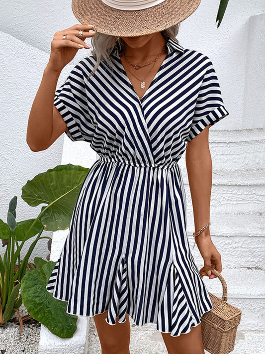 Striped Johnny Collar Mini Dress