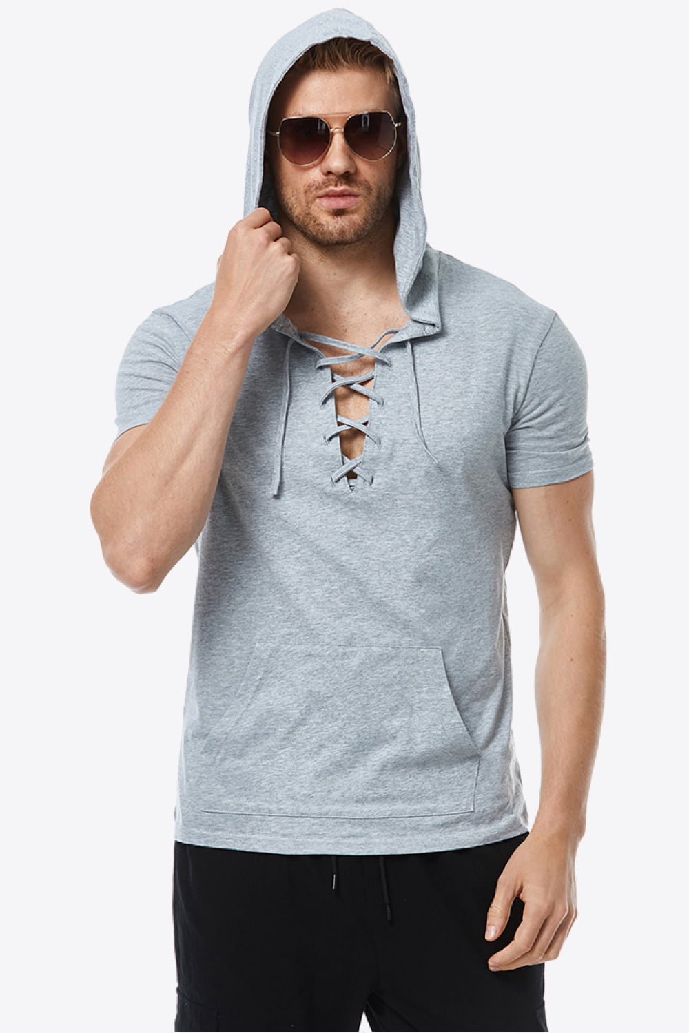 Lace-Up Short Sleeve Hoodie