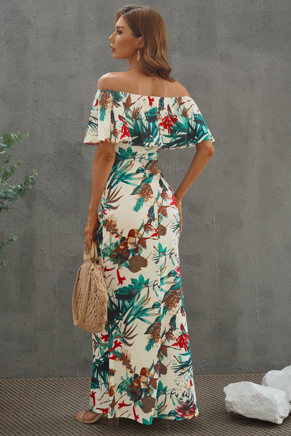 Floral Layered Off-Shoulder Maxi Dress