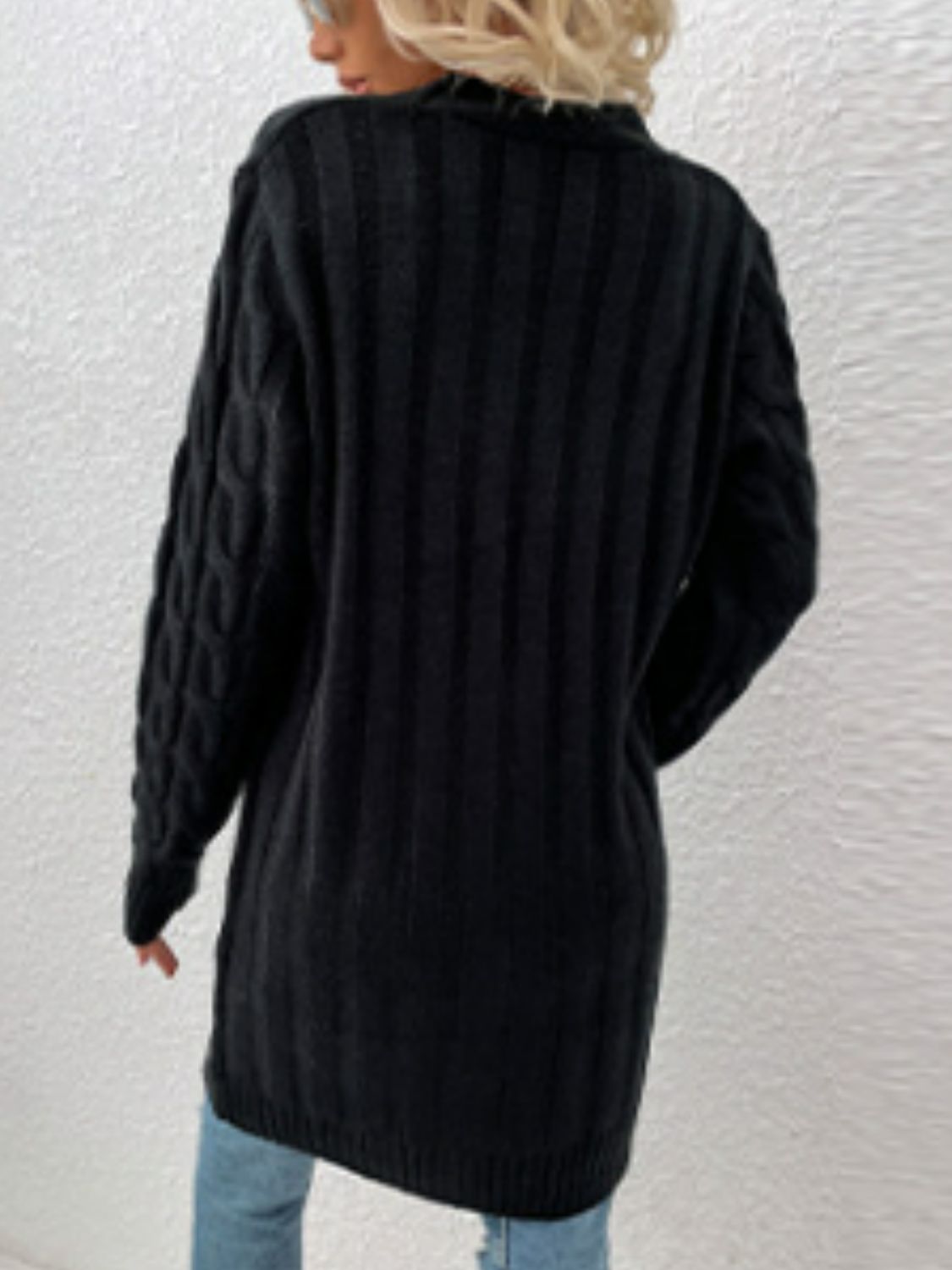 Cable-Knit Button Down Longline Cardigan with Pockets