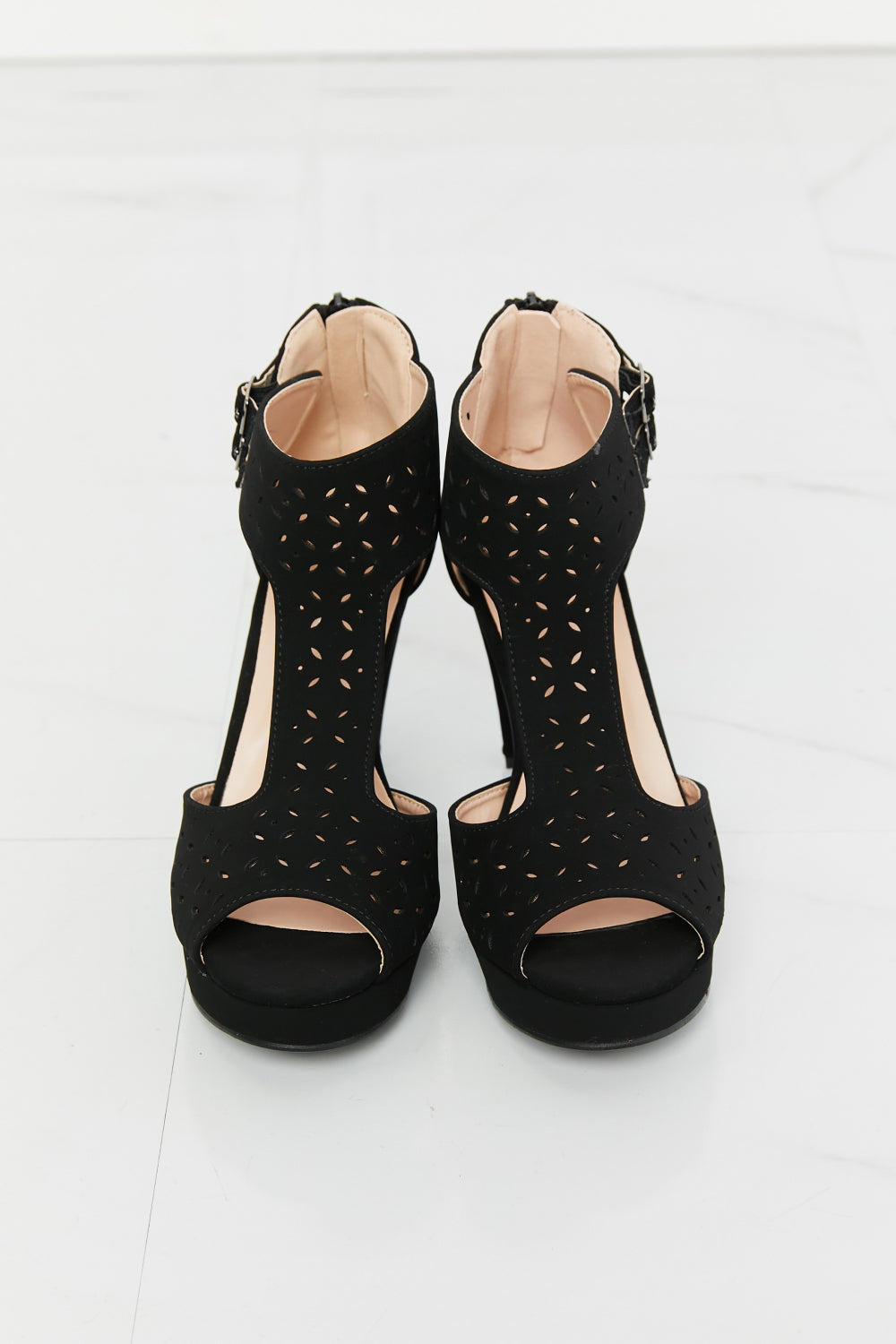 Forever Link Jive With Me Laser Cut Peep Toe T-Strap Heels