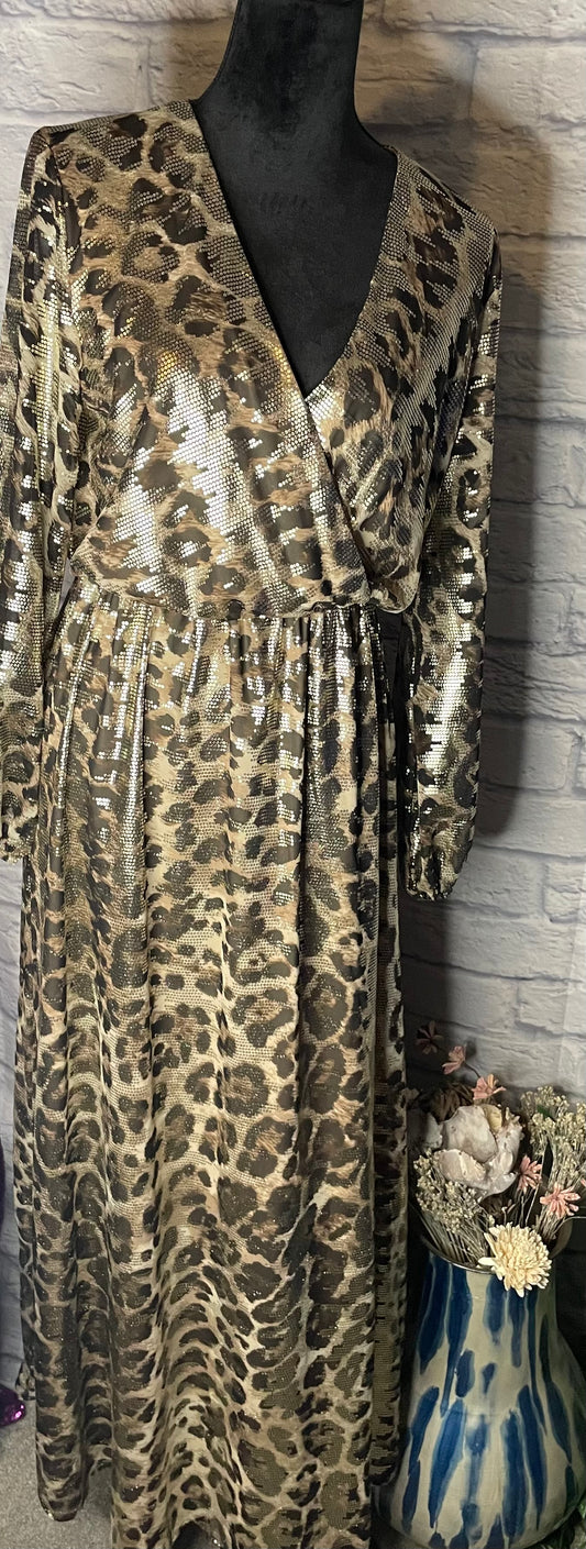 Adrienne Gold Metallic Animal Print Dress