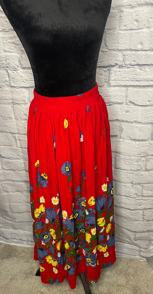 Vintage Stonebridge Red/Blue Flower Print Skirt