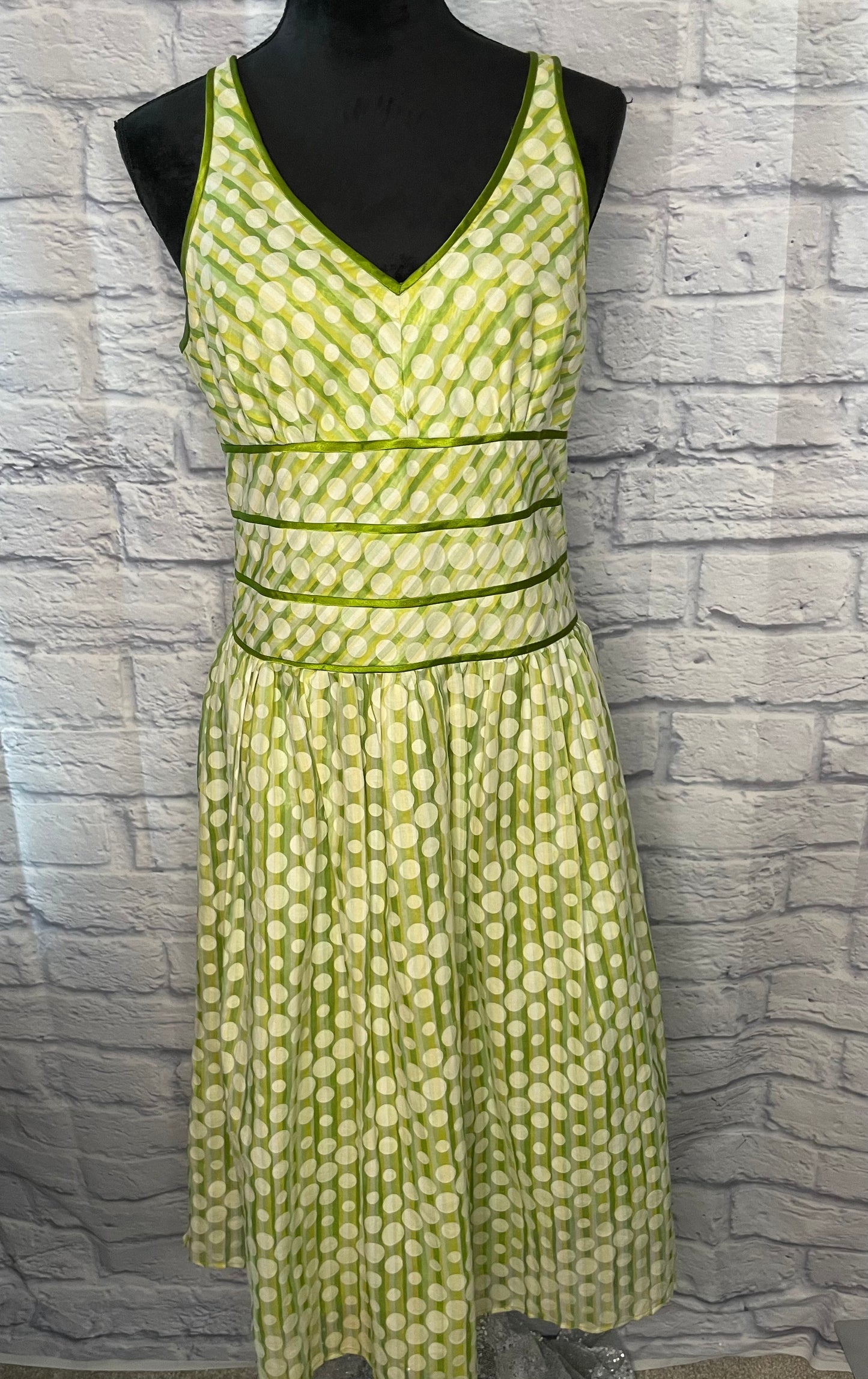 Green/Yellow/White Polka Dot Dress