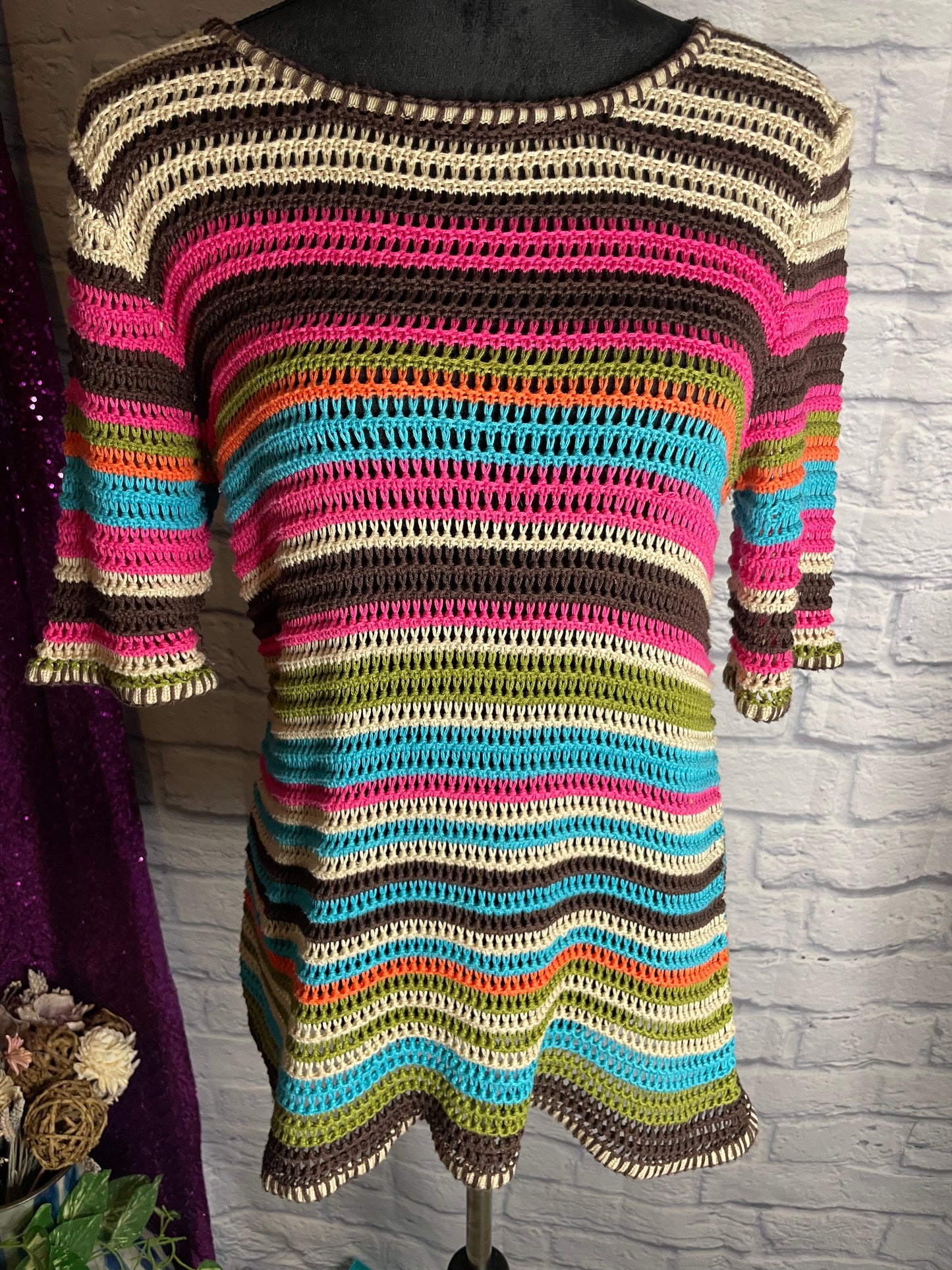 New Directions Multi color stripe Tunic/Cover Up