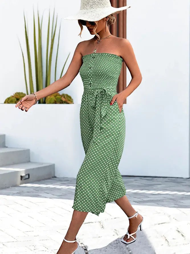 Green Polka Dot Off-shoulder Jumpsuit