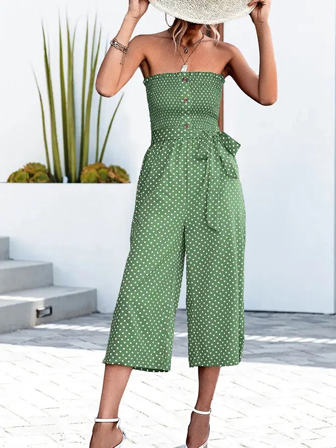 Green Polka Dot Off-shoulder Jumpsuit