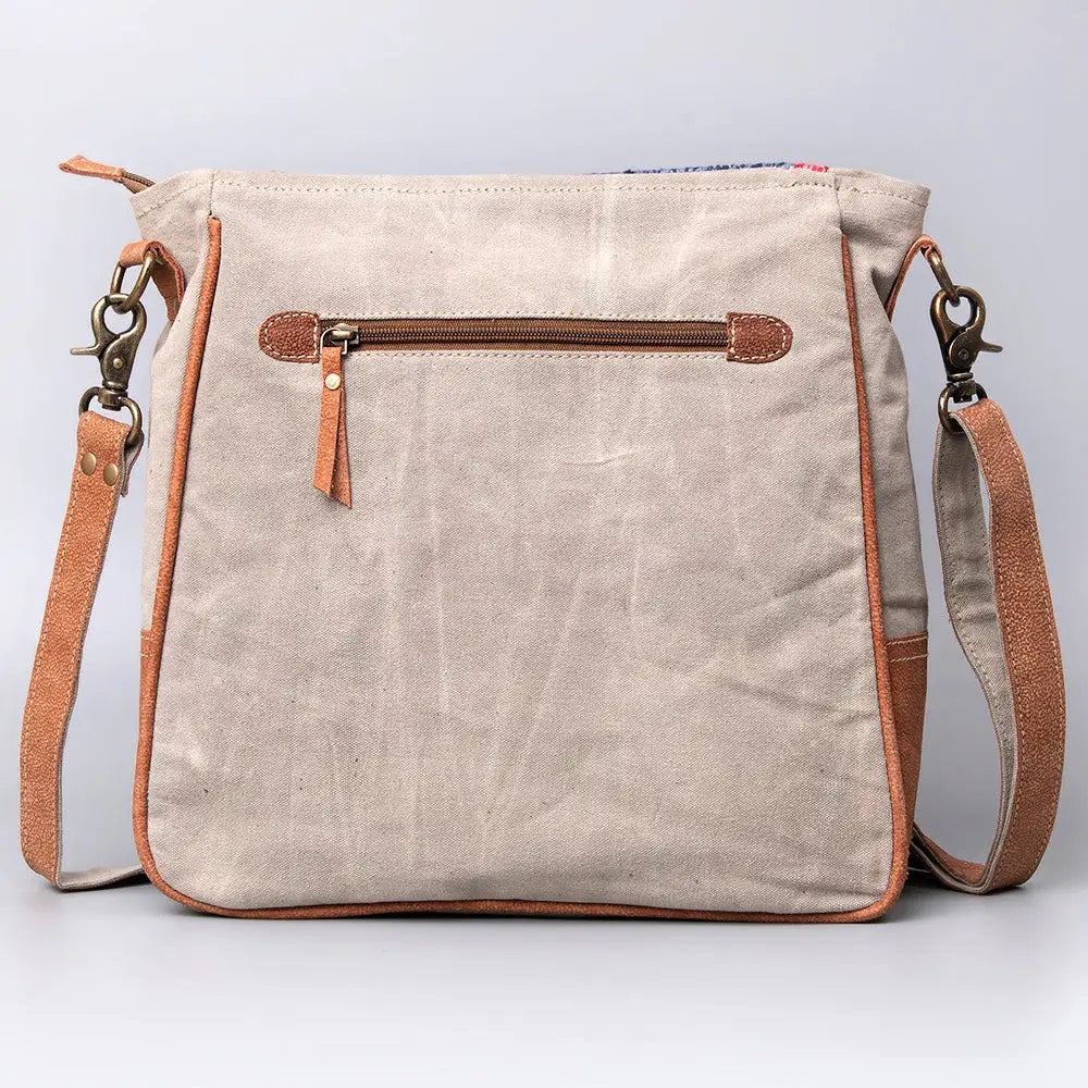 CROSS BODY Cowhide Leather Upcycled Canvas Bag