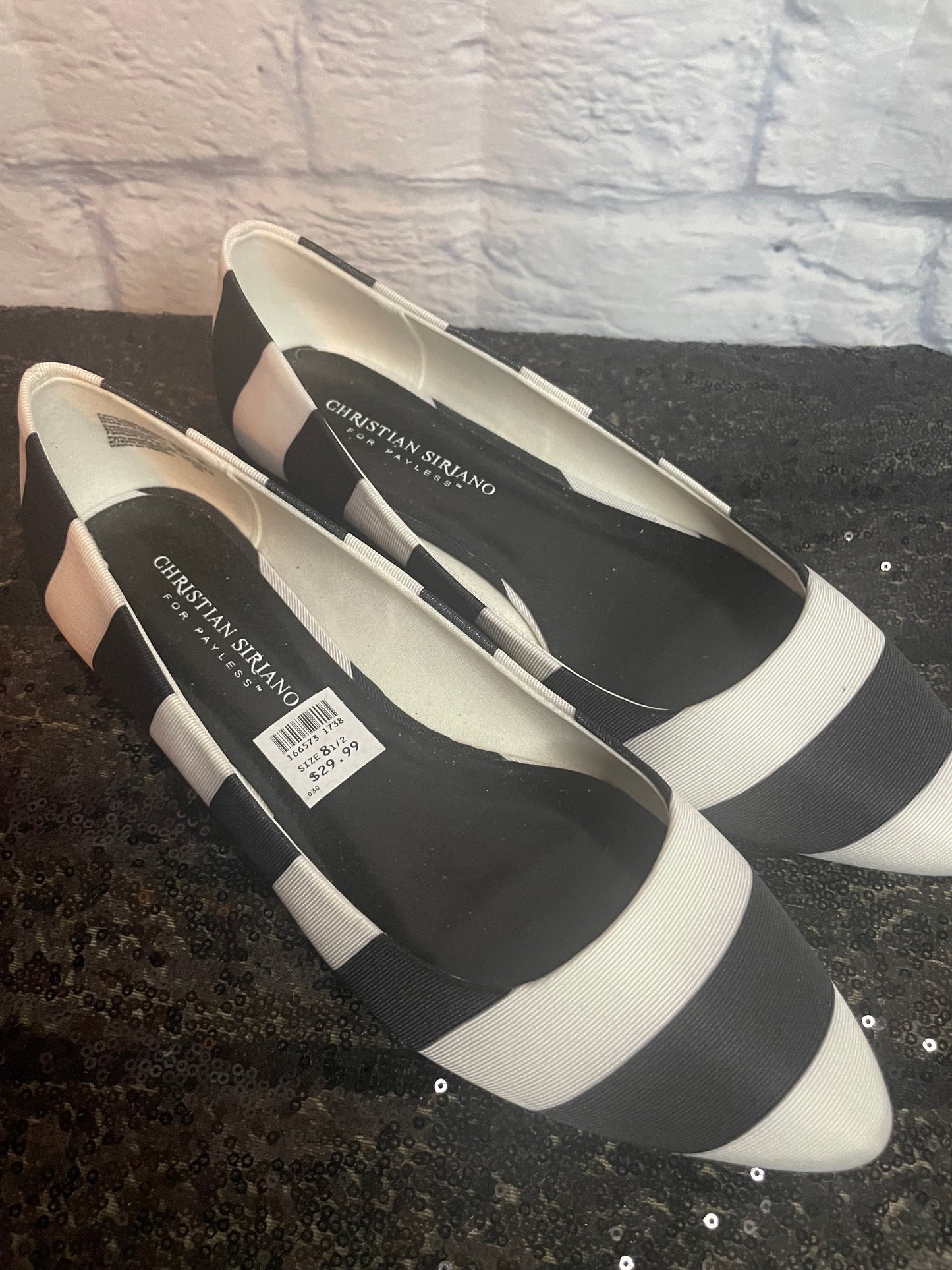 Christian Siriano Black/White Striped Flats