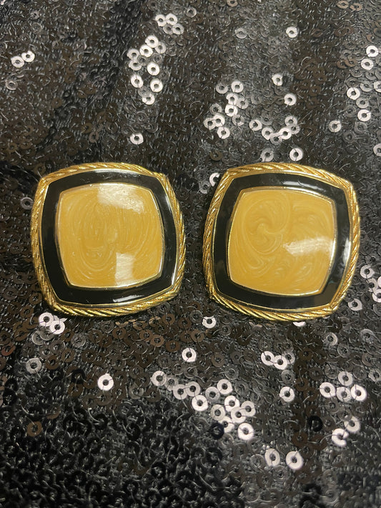 Vintage Black/Gold Square Earrings