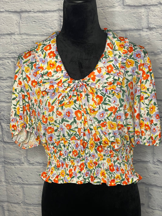 Yellow/White Multi-Flowered Crop Top