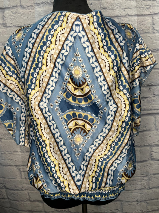 B.Wear Blue/Tan Print Blouse