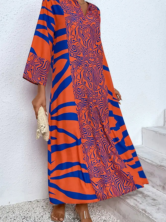 V-neck Orange Over-sized Maxi Dress