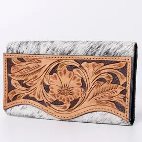 WALLET Hand Tooled Cowhide Leather Canvas Bag