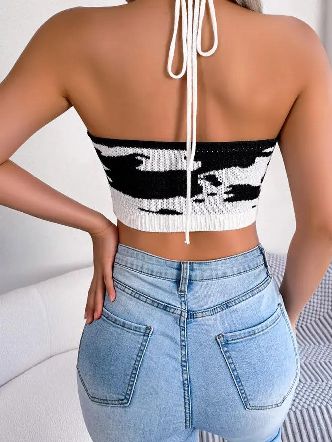 Cow pattern Knit Crop Top